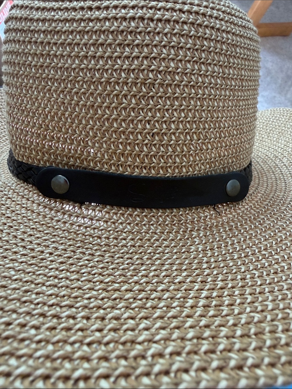 Classic Straw Sun Hat with Brown Braid Trim - Women's Beach Hat. Packable - Picture 4 of 5